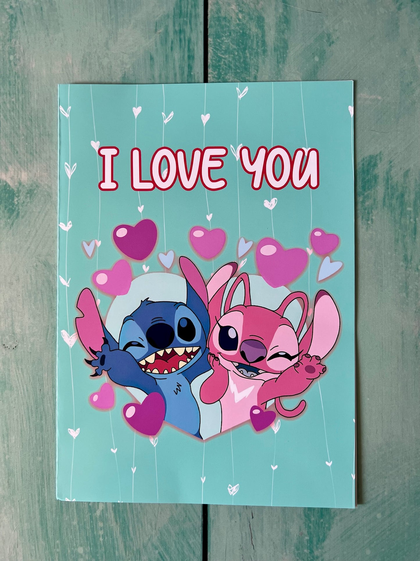 Tarjeta San Valentín Stitch & Angel